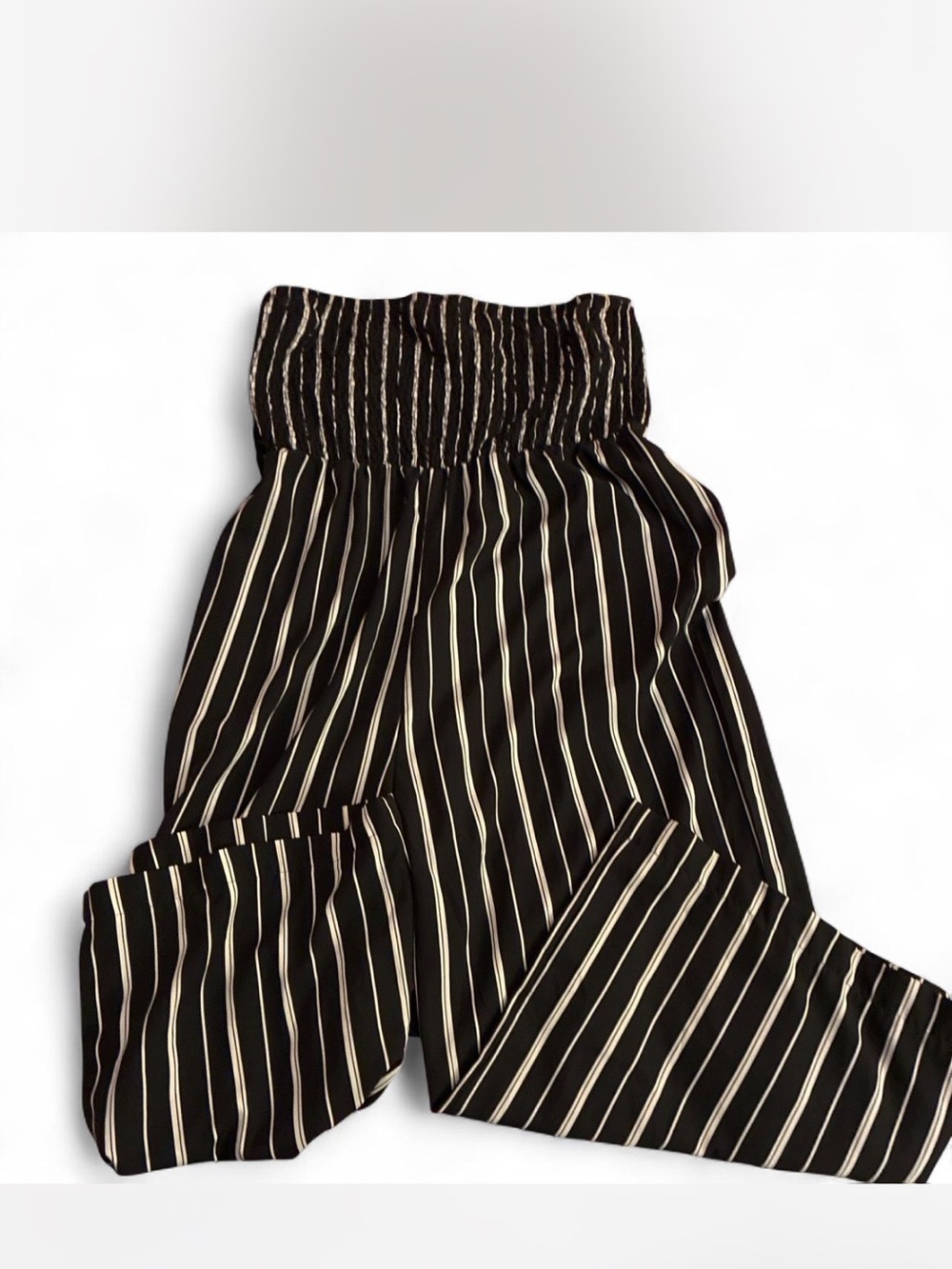 Petite Black and White Striped jumpsuit